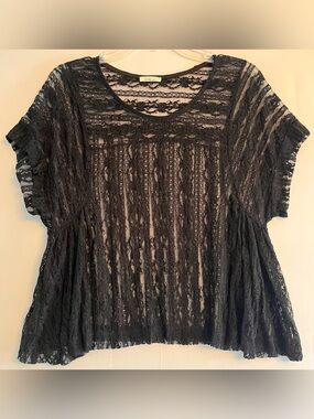 Lovely 153 Black Sheer Lace Short Sleeve Top Boho Goth Fairycore